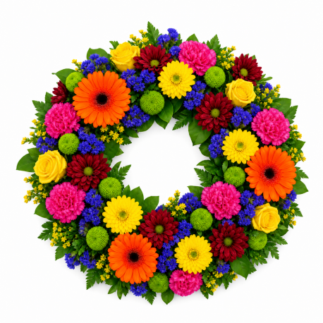 Vibrant Multicolour Funeral Wreath - Same Day Flower Delivery in Birmingham by Buttercups & Daisies