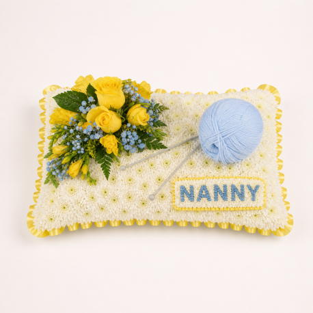 Knitting Cushion Tribute - Same Day Flower Delivery in Birmingham by Buttercups & Daisies