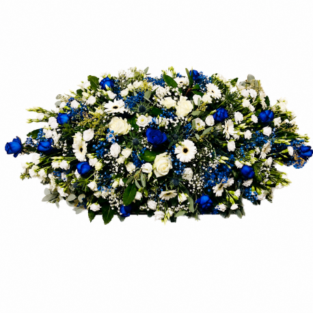 Blue & White Casket Spray - Same Day Flower Delivery in Birmingham by Buttercups & Daisies