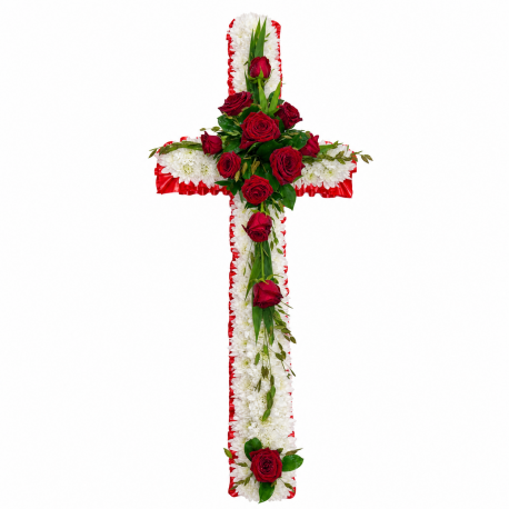 Red Rose Funeral Cross - Same Day Flower Delivery in Birmingham by Buttercups & Daisies