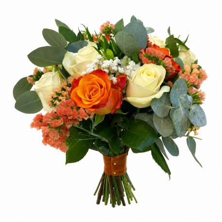 Orange & Ivory Rose Hand-Tied Bouquet - Same Day Flower Delivery in Birmingham by Buttercups & Daisies