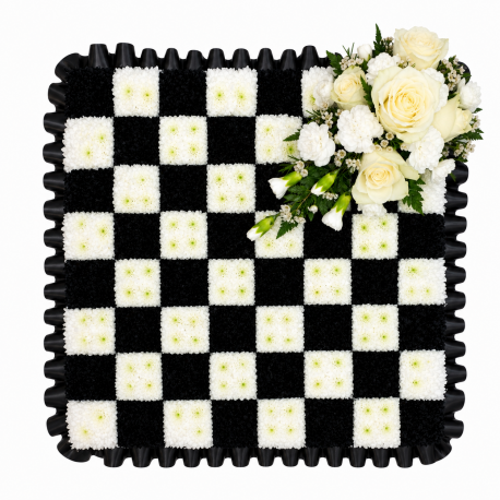 Black & White Checkerboard Funeral Pillow - Same Day Flower Delivery in Birmingham by Buttercups & Daisies