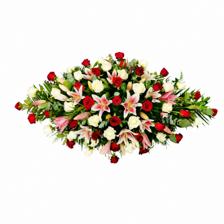 Red, Ivory & Pink Lily Casket Spray - Same Day Flower Delivery in Birmingham by Buttercups & Daisies