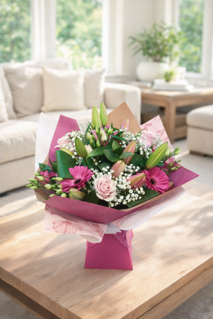 Blushing Elegance Hand-Tied Bouquet - Same Day Flower Delivery in Birmingham by Buttercups & Daisies