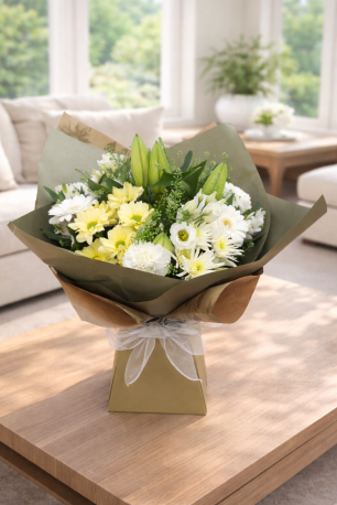 Lemon Cream Delight Hand-Tied Bouquet - Same Day Flower Delivery in Birmingham by Buttercups & Daisies
