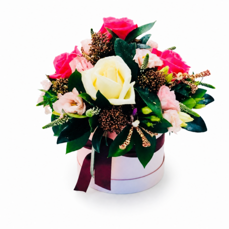 Blush & Burgundy Rose Hatbox - Same Day Flower Delivery in Birmingham by Buttercups & Daisies