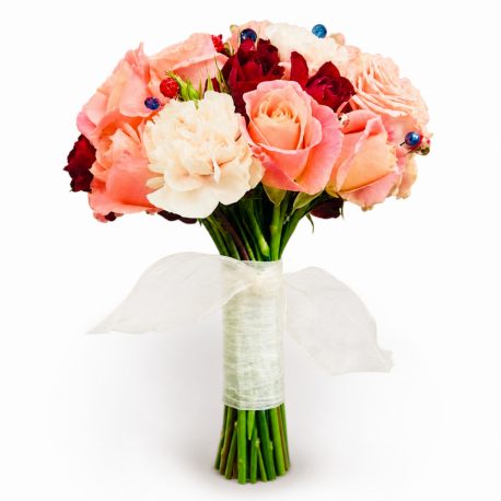 Peach & Burgundy Bridal Bouquet - Same Day Flower Delivery in Birmingham by Buttercups & Daisies