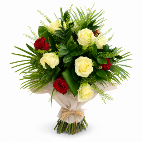 Red & Ivory Rose Hand-Tied Bouquet - Same Day Flower Delivery in Birmingham by Buttercups & Daisies